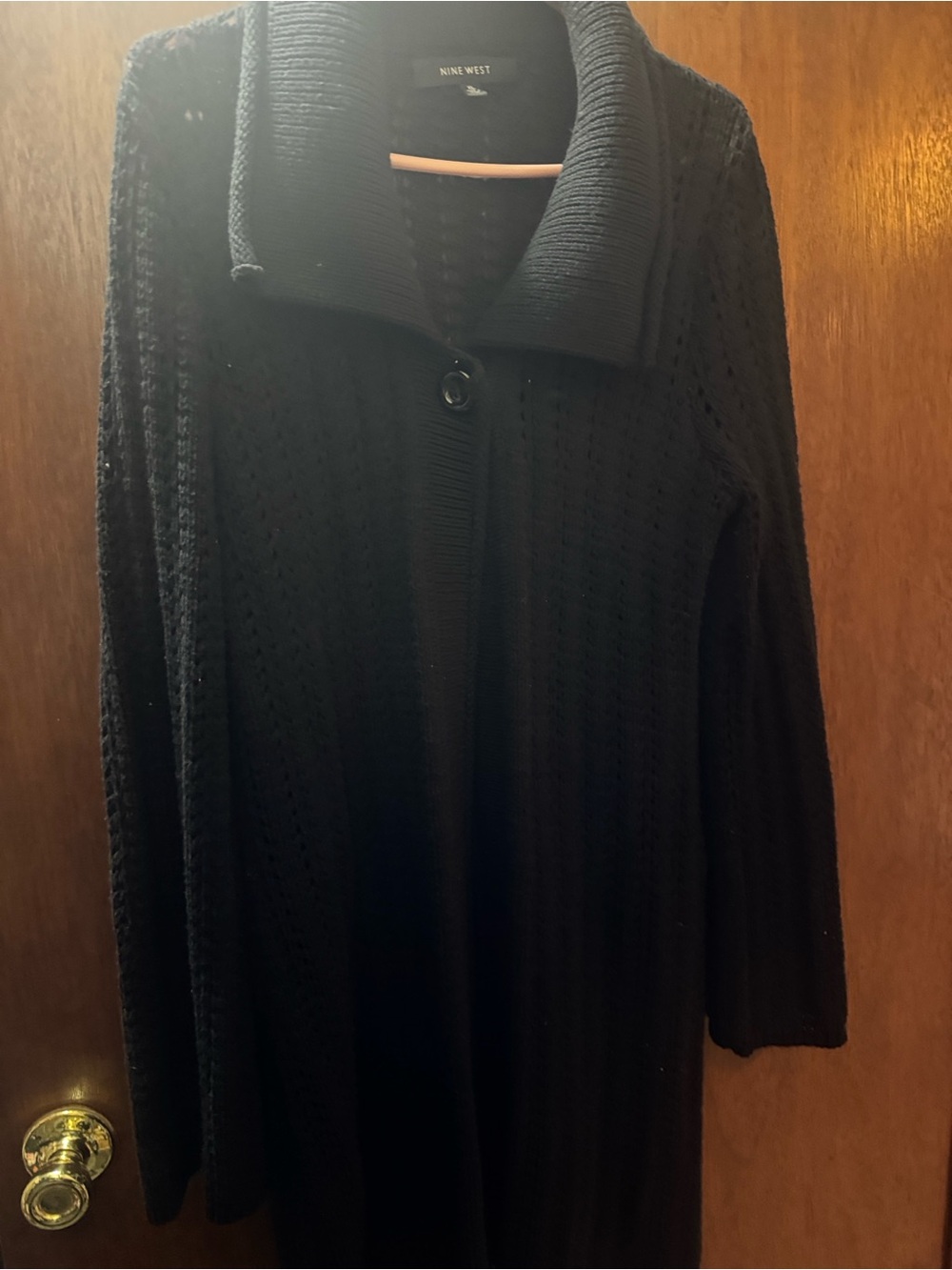 Nine West Black Textured Open-Front Cardigan